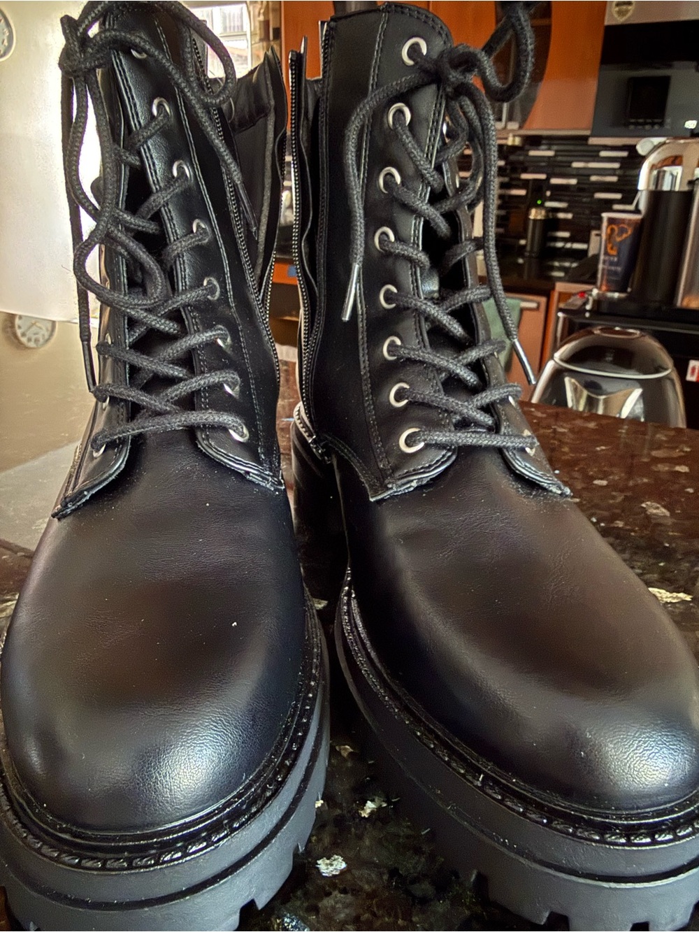Sincerly Jules Black Lace-Up Combat Boots with Side Zip